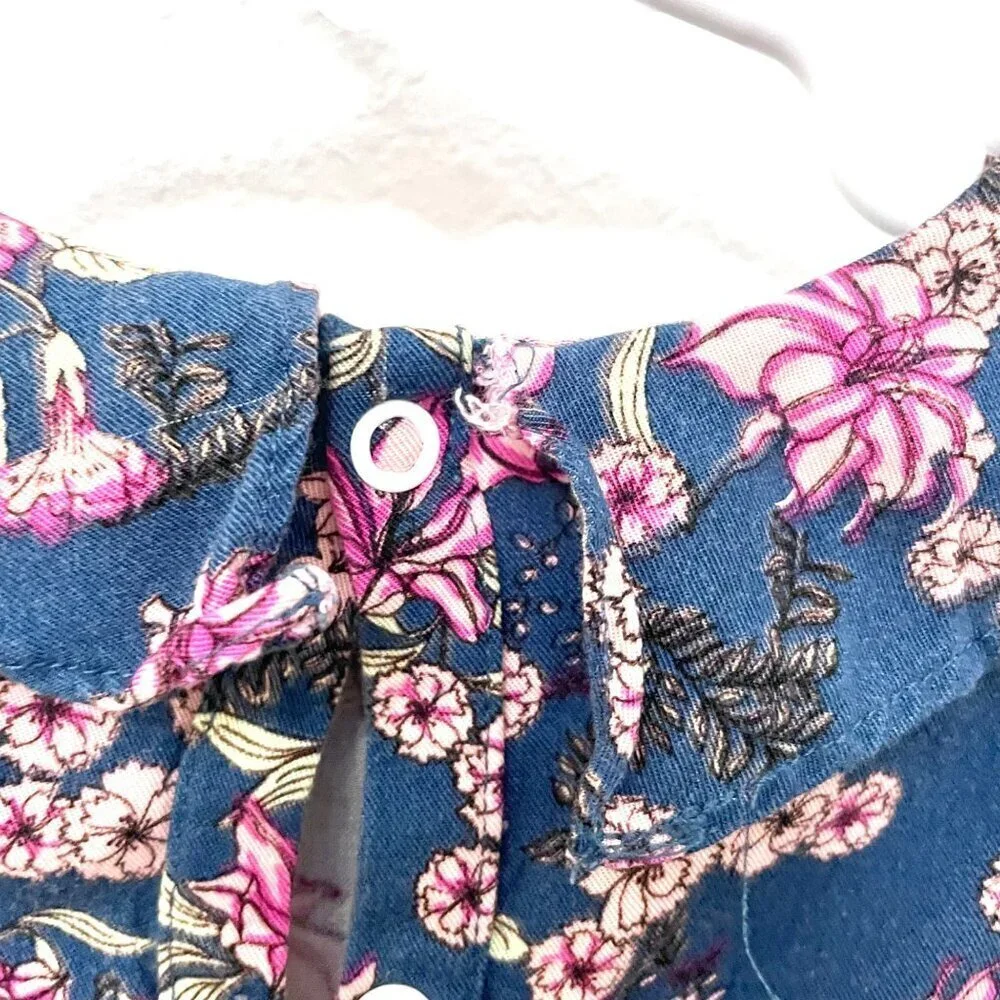 Lil Lemons Floral Long Sleeve Bell Sleeve Dress Blue Size 2T